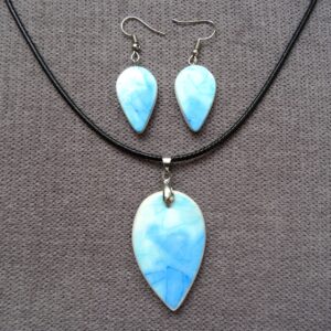 Polymer Halskette und Ohrringe Schmuckset in Blau-Weiß