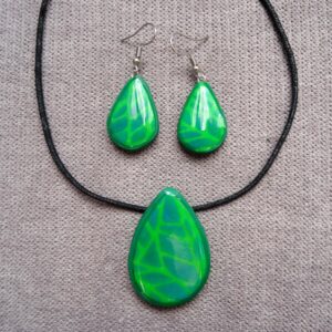 Polymer Halskette und Ohrringe Schmuckset in Grün
